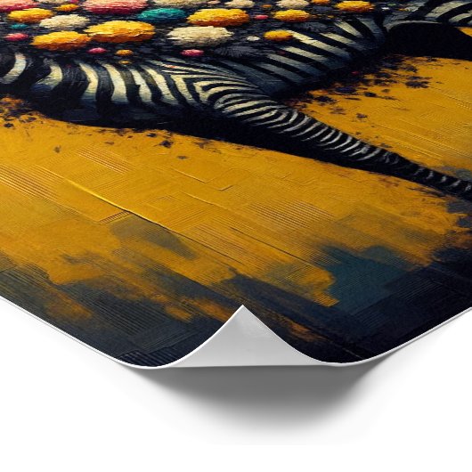 Prachtige Zebra en bloemen op een gele achtergrond Poster (Hoek)