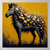 Prachtige Zebra en bloemen op een gele achtergrond Poster (Voorkant)
