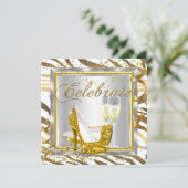 Prachtige zebra streep champagne goud zilver feest kaart (Staand voorkant)