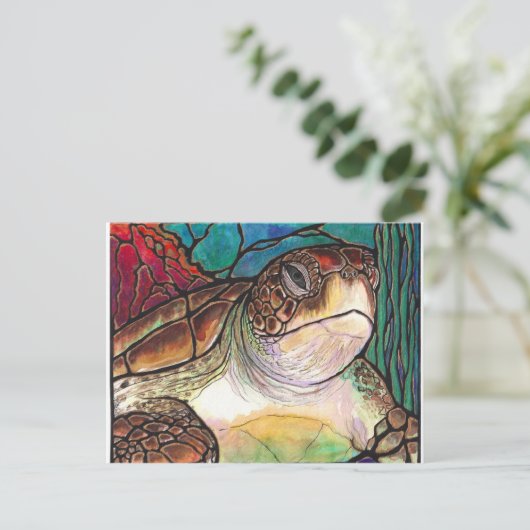 Prachtige Zee Turtle Glas in lood Style Art Briefkaart (Staand voorkant)