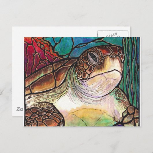 Prachtige Zee Turtle Glas in lood Style Art Briefkaart (Voorkant / Achterkant)