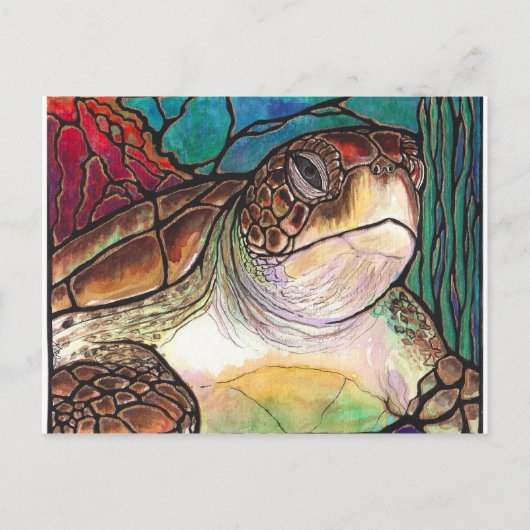 Prachtige Zee Turtle Glas in lood Style Art Briefkaart (Voorkant)