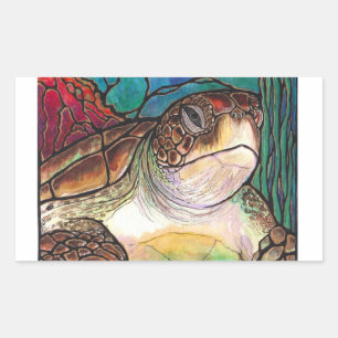 Prachtige Zee Turtle Glas in lood Style Art Rechthoekige Sticker