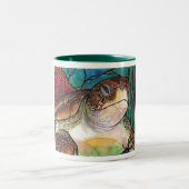 Prachtige Zee Turtle Glas in lood Style Art Tweekleurige Koffiemok (Center)