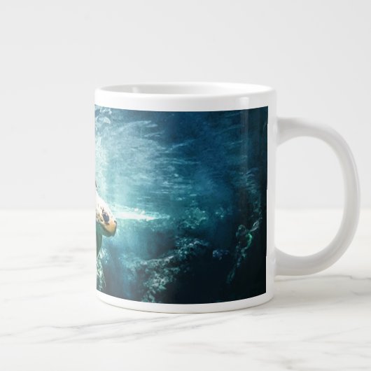 Prachtige Zee Turtle Ocean Onderwater Afbeelding Grote Koffiekop (Rechts)