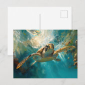 Prachtige Zeeen schildpad glijden door water Briefkaart (Voorkant / Achterkant)