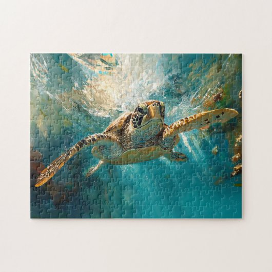 Prachtige Zeeen schildpad glijden door water Legpuzzel (Horizontaal)