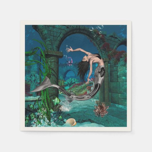 Prachtige zeemeermin met fantasievis servet (Voorkant)