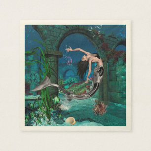 Prachtige zeemeermin met fantasievis servet