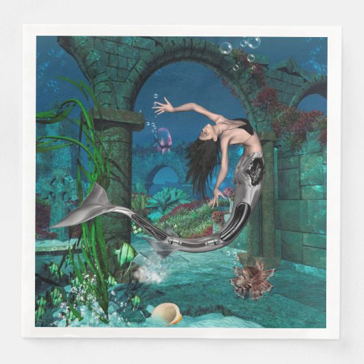 Prachtige zeemeermin met fantasievis servet (Voorkant)