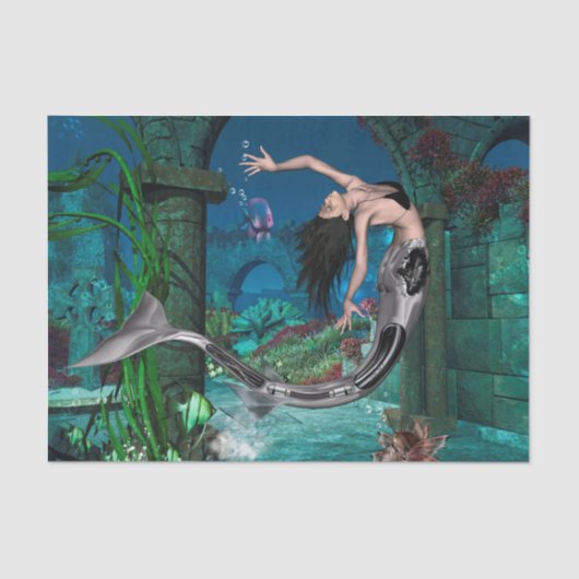 Prachtige zeemeermin met fantasievis tissuepapier (Voorkant)