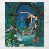 Prachtige zeemeermin met fantasievis wijn etiket (Enkel label)