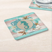 Prachtige zeeschelp & zeepaardontwerp kartonnen onderzetters (Schuin)