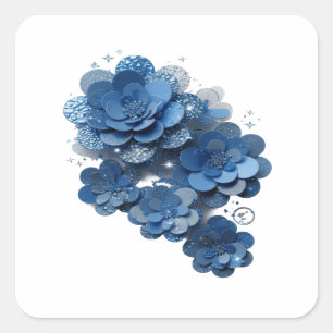 Prachtige zilveren BLUE FLORAL GLOW Sticker Afdruk