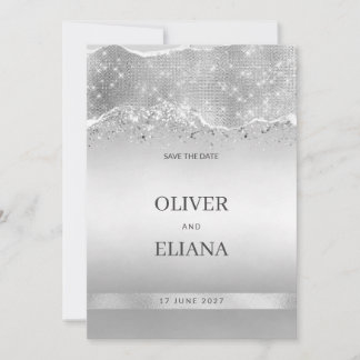 Prachtige zilveren glitters Save the Date Kaart