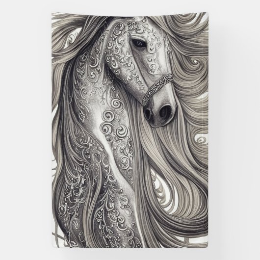 Prachtige  Zilvergrijze paarden met stromende mane Spandoek (Verticaal)