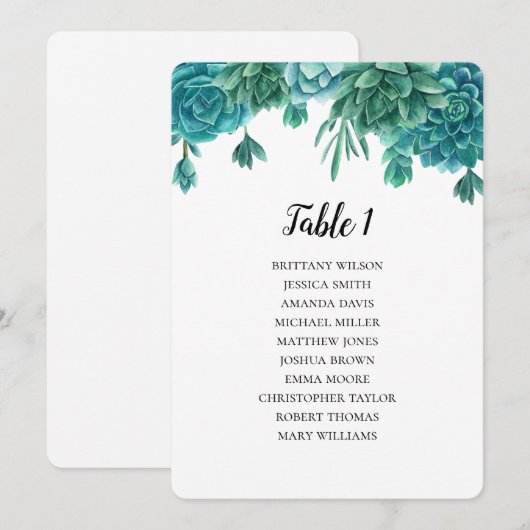 Prachtige zitplaatskaart voor de bruiloft. Cactus Kaart (Voorkant / Achterkant)