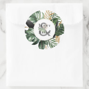 Prachtige Zomer Groenelementen Boho Trouw Monogr Ronde Sticker