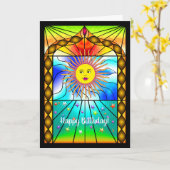 Prachtige zon Glas in lood kerkraam Kaart (Gele Bloem)