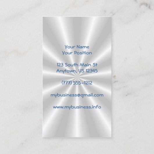 Prachtige Zon in Blauw op Zilveren Sunburst Achter Visitekaartje (Achterkant)
