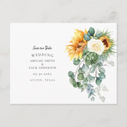 Prachtige Zonnebloem Eucalyptus Wedding Save Date Aankondigingskaart (Voorkant)