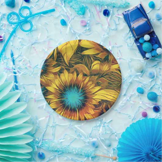 Prachtige zonnebloem Geel Blauwgroen Florentijn Papieren Bordje (Feest)