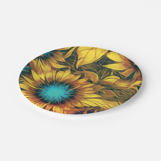 Prachtige zonnebloem Geel Blauwgroen Florentijn Papieren Bordje (Gekanteld)