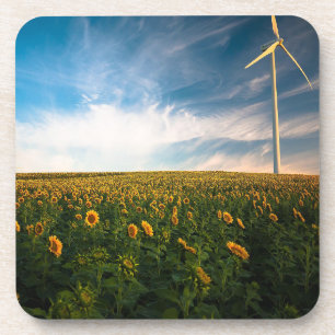 prachtige zonnebloemen met een wolkenblauwe hemel bier onderzetter