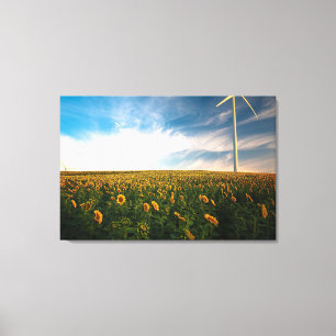 prachtige zonnebloemen met een wolkenblauwe hemel canvas afdruk