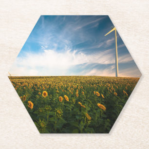 prachtige zonnebloemen met een wolkenblauwe hemel kartonnen onderzetters