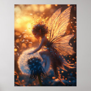 Prachtige zonnesfee met paardenbloem poster