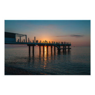 Prachtige zonsondergang bij zee. Batumi Georgia Foto Afdruk