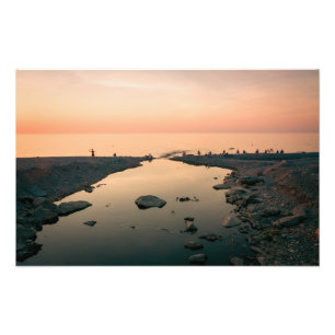 Prachtige zonsondergang bij zee. Batumi Georgia Foto Afdruk