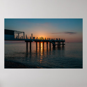 Prachtige zonsondergang bij zee. Batumi Georgia Poster