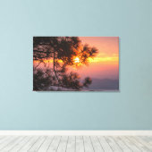 Prachtige zonsondergang door filialen canvas afdruk (Insitu (Houten vloer))