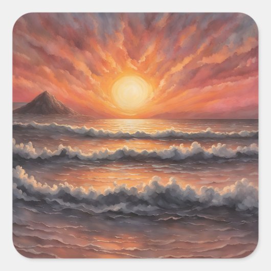 Prachtige zonsondergang in de oceaan vierkante sticker (Voorkant)