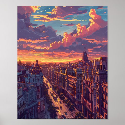 Prachtige zonsondergang in Madrid Spanje Poster (Voorkant)