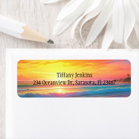 Prachtige zonsondergang op de Ocean Sandy Beach Etiket (Insitu)