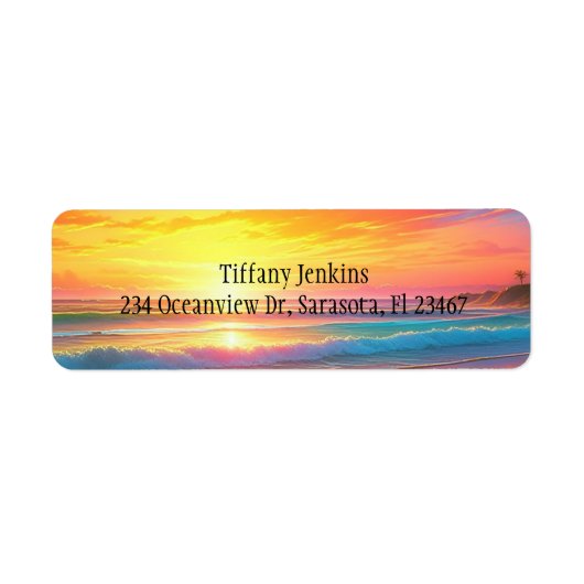 Prachtige zonsondergang op de Ocean Sandy Beach Etiket (Voorkant)