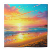 Prachtige zonsondergang op de Ocean Sandy Beach Tegeltje (Voorkant)