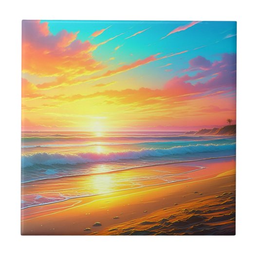 Prachtige zonsondergang op de Ocean Sandy Beach Tegeltje (Voorkant)