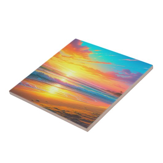 Prachtige zonsondergang op de Ocean Sandy Beach Tegeltje (Zijkant)