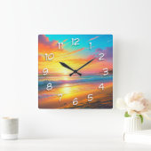 Prachtige zonsondergang op de Ocean Sandy Beach Vierkante Klok (Huis)