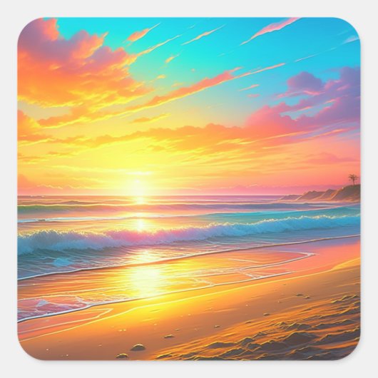 Prachtige zonsondergang op de Ocean Sandy Beach Vierkante Sticker (Voorkant)