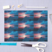 Prachtige zonsondergang op een kalm meerpatroon tissuepapier (Craft)