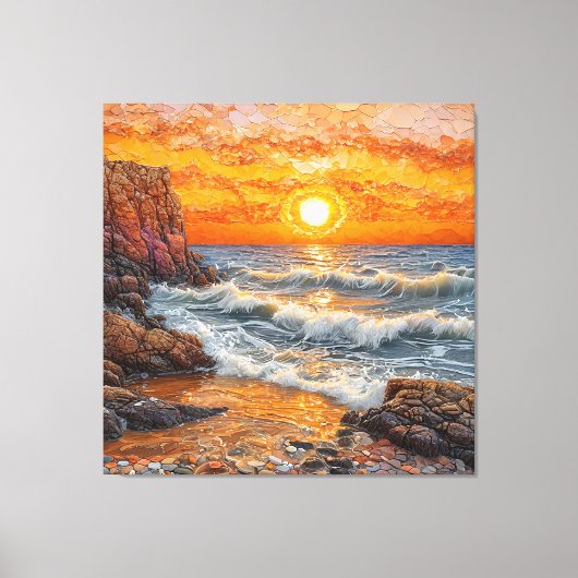 Prachtige zonsondergang over de oceaan met golven canvas afdruk (Voorkant)