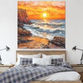 Prachtige zonsondergang over de oceaan met golven canvas afdruk (Insitu (Slaapkamer))