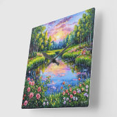 Prachtige zonsondergang over een rivier vierkante klok (Hoek)