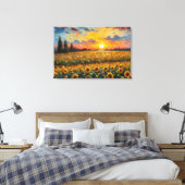Prachtige zonsondergang over het zonnebloemenveld canvas afdruk (Insitu (Slaapkamer))