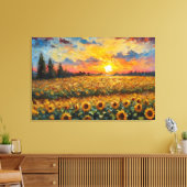 Prachtige zonsondergang over het zonnebloemenveld canvas afdruk (Insitu (Woonkamer))